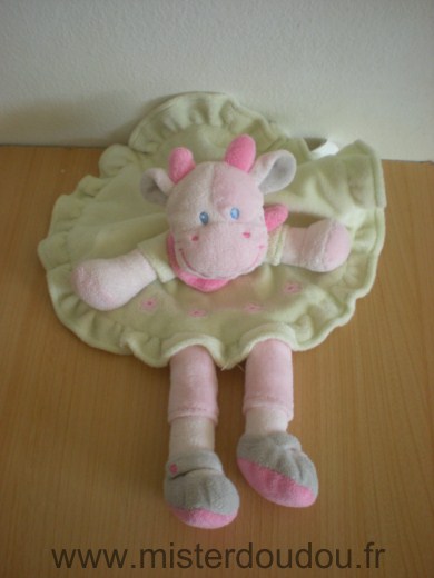 Doudou Vache Nicotoy Rose vert jambs roses 