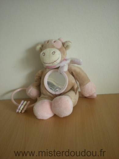 Doudou Vache Noukie s Beige rose Le miroir en plastique est un peu rayé