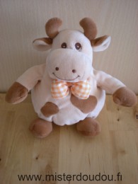 Doudou Vache Priscilla larsen Marron beige noeud vichy orange 