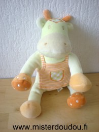 Doudou Vache Sucre d orge Vert t orange tablier rayé orange blanc 