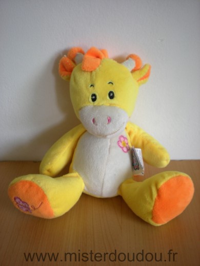 Doudou Vache 0 Jaune blanc orange fleur rose2jeuxmomes 