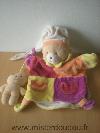 Ours-Doudou-et-compagnie-Bordeau-orange-violet-jaune-avec-bebe-ours-Bon-ete-general-sauf-bout-du-bonnet-tres-abime---petit-prix-pour-depanner--